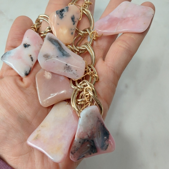 Pink Moss Peruvian Opal Gold Plated Chain Necklace - Picture 2 of 4